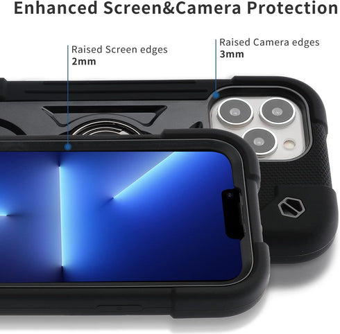 MARKILL Compatible with iPhone 13 Pro Max Case 6.7 Inch with Ring Stand, Heavy-Duty Military Grade Shockproof Phone Cover with Magnetic Car Mount ...