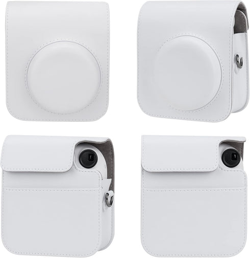 PU Leather Camera Case Compatible with Instax Mini 12 Instant Camera with Adjustable Strap and Pocket (White)...