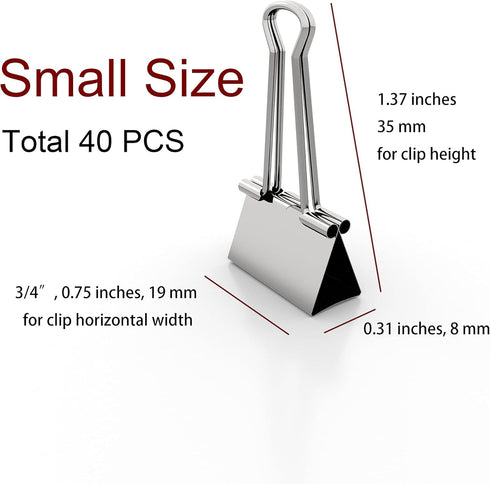 Binder Clips Small Metal Clamp 0.75 inch / 19 mm (Silver, 40 PCS)...
