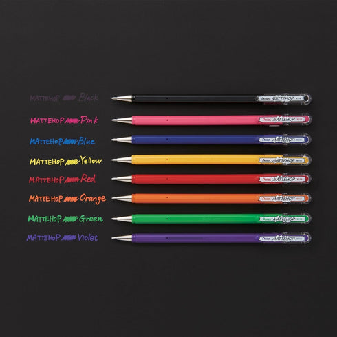 Pentel Arts Hybrid MATTEHOP Gel Roller, 1.0mm, Matte Assorted Colors, Pack of 8 Pens (K110VBP8M)...