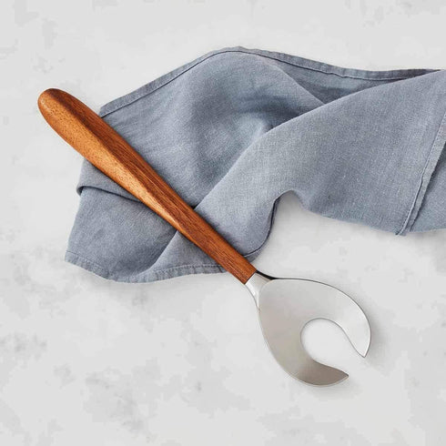 nambe Curvo Serving Fork | 13 Inch Serving Fork for Buffets, Salads, and Dinner Parties | Made of Stainless Steel and Acacia Wood | Designed by St...