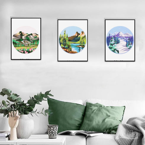 HILYPINK 4 Set Embroidery Kit for Beginners, Cross Stitch Kits for Adults with Floral Pine Scenery Mountain Pattern Hand Crafts Include Embroidery...