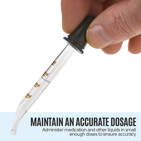 Eye Dropper - (Pack of 2) Bent & Straight Tip Calibrated Glass Medicine Droppers for Medications or Essential Oils Pipette Dropper for Accurate Ea...