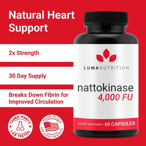 Luma Nutrition Nattokinase Supplement - Nattokinase 4000 FU Per Serving, Premium Nattokinase Formula for Heart Health Support - 60 Capsules - Made...
