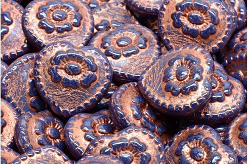 2.1oz (60 g) Mix of Unique Czech Bohemia Glass Pressed Beads, Crazy Purple Green Copper, Table Cut, Matte and Glossy, Faceted Fire Polish, Hand Ma...