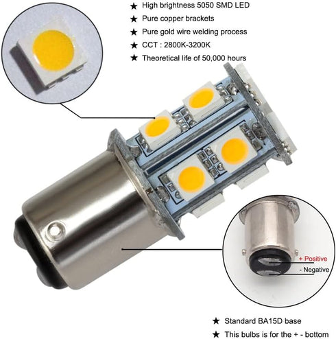 GRV Ba15d 1142 1076 13-5050SMD Warm White LED Bulb AC/DC12V-24V RV Light Bulbs Interior,Replacement for 12Volt Turn Single Light Bulb,Travel Trail...