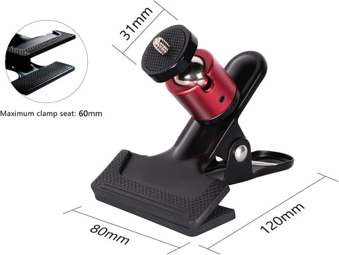 SLOW DOLPHIN Tripod Clip Clamp Mount Flash Reflector Holder for Studio Backdrop Camera with 360 Swivel Tripod Mini Ball Head Standard 1/4" Screw,S...