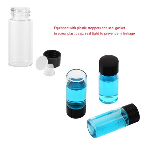 10ml Clear Glass Vials with Screw Caps and Plastic Stoppers, Small Liquid Sample Vial, Leak-Proof Vial, 25PCS...