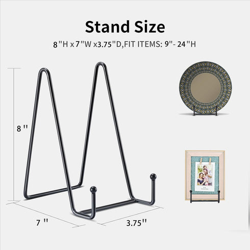 3 Pack 8 Inch Plate Stands for Display, Plate Holder Display Stand, Picture Frame Stand Black Metal Frame Holder Stands for Book,Small Easel,Decor...