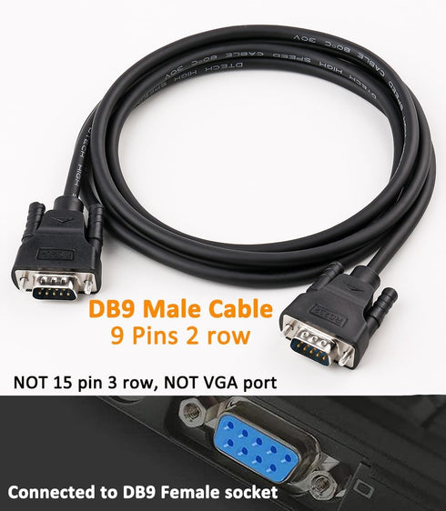 DTech 10ft DB9 to DB9 RS232 Serial Cable Male to Male Simple Null Modem Cord Cross TX RX line 2 Pin Crossed Without Handshake for Computer Data Co...