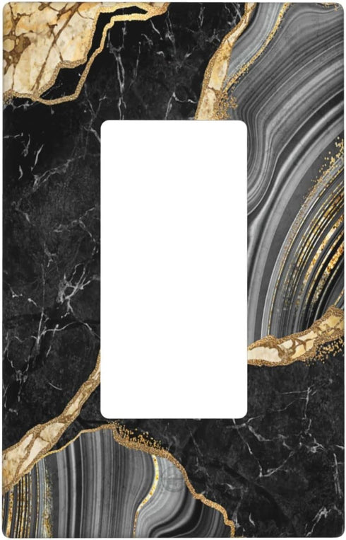 Black Gold Marble Single Gang Rocker Light Switch Plate Cover Decor Wall Plate Cover For Home Bedroom Kitchen Decorative 4.4 * 2.7 Inches Standard...