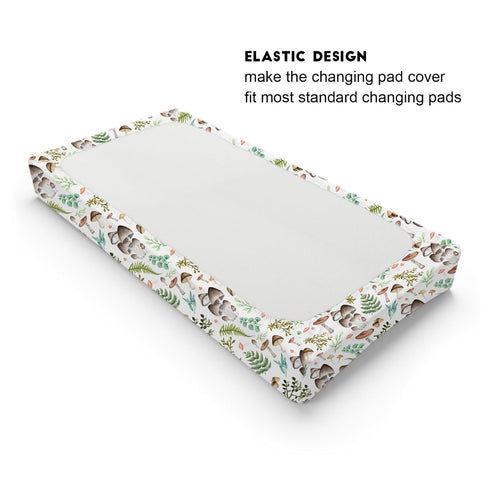 Woodland Mushroom Forest Changing Pad Covers Watercolor Mushroom Green Leaves Diaper Changing Table Sheets for Girl Boy Wild Plants Soft Breathabl...