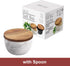 white Marble Base Wood Cover Salt Box with spoon Large Solid Natural Acacia lid white Marble base Elegant Design Decorative Boxes Big Capacity Sal...
