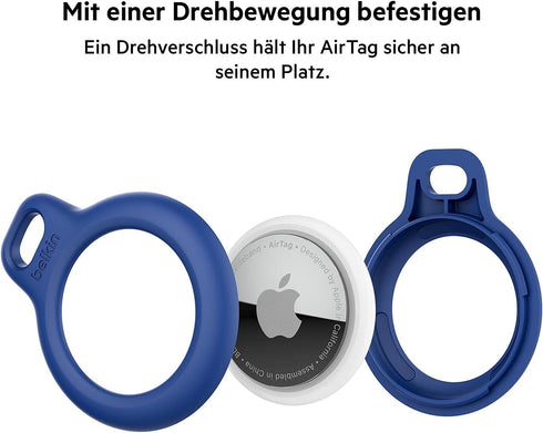 Belkin Apple AirTag Secure Holder with Key Ring, Durable Scratch Resistant Case With Open Face & Raised Edges, 2 count (Pack of 1)...