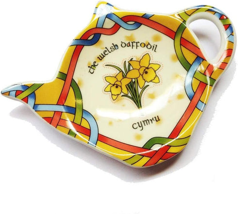 Royal Tara Welsh Daffodil Teabag Holder - Irish Tea Bag Coaster Wales Teapot Shaped Resting Caddy Saucer (H8.5cm, W11.5cm, Red, Yellow, Green)...