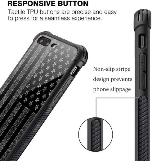 Case for iPhone 7/8/SE2, American Flag Design, Tempered Glass + Soft Silicone TPU Shock Protection...