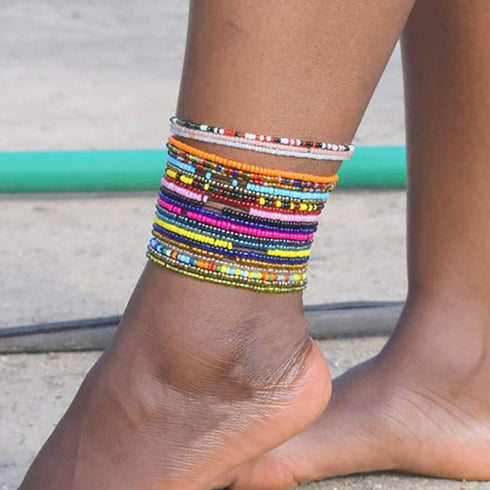 ELABEST Africa Beads Anklets 18Pcs Ankle Bracelets Colorful Beach Foot Jewelry Accessories for Women...