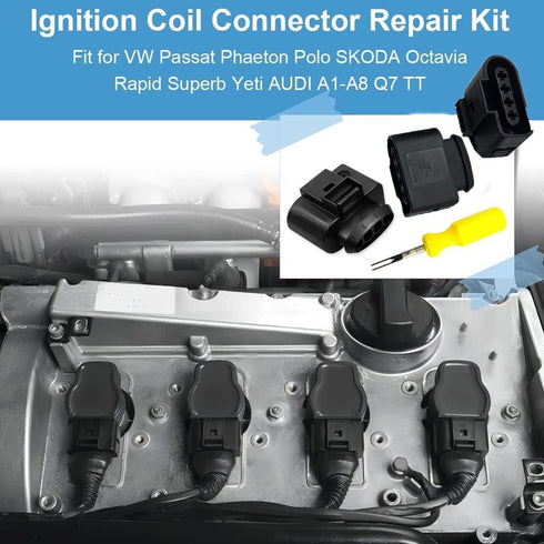 4PCS Ignition Coil Connector Repair Kit Harness plug +1pcs 0.3CM Space Take-up Tool Compatible with Audi VW 4B0 973 724 4B0973724...