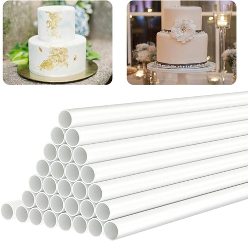 White Plastic Cake Dowel Rods for Tiered Cake Construction and Stacking Supporting Cake Round Dowels Straws with 0.4 Inch Diameter (12 Inch Length...