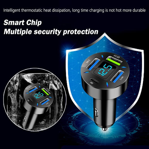 2Pcs Car Charger 66W Super Fast Charging with USB C&QC 3.0(Voltmeter&LED Lights) Universal Quick Charge for 12-24V Car Cigarette Lighter Plug,Comp...