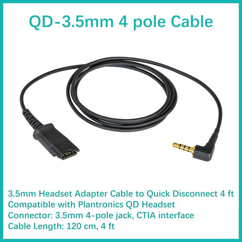 3.5mm Headset Adapter Cable Compatible with Plantronics QD for Android Cell Phone Smartphone Tablet Mac Laptop & Other Smart Devices with Single 3...