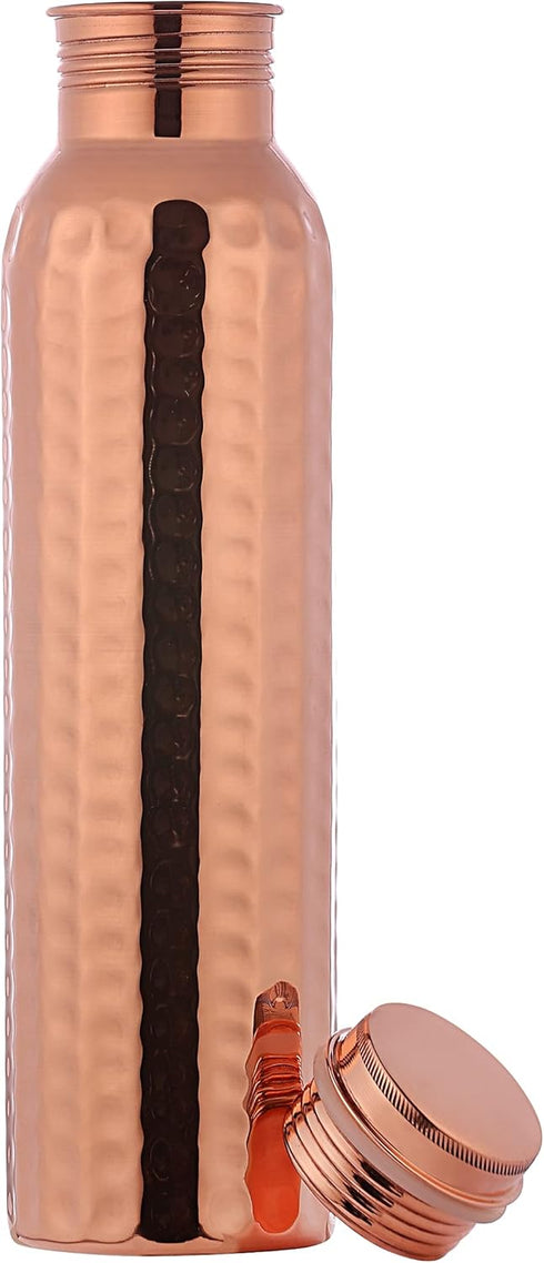 Hammered Pure Copper Water Bottle UNLINED, UNCOATED and LACQURE FREE for Ayurvedic Health Benefits, 1000 Ml (33.81 Fl Oz)...