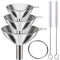 Kitchen Funnels Set for Bottles, 3pc Small/Medium/Large Food Grade Stainless Steel Metal Funnels with 2 Cleaning Brushes for Liquids, Essential Oi...