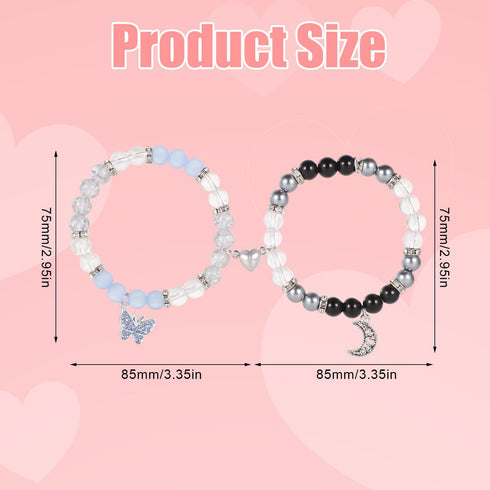 2pcs Couple Bracelets, Magnetic Butterfly And Moon Matching Bracelets Mutual Attraction Valentine Relationship Love Heart Bracelets Friend Jewelry...