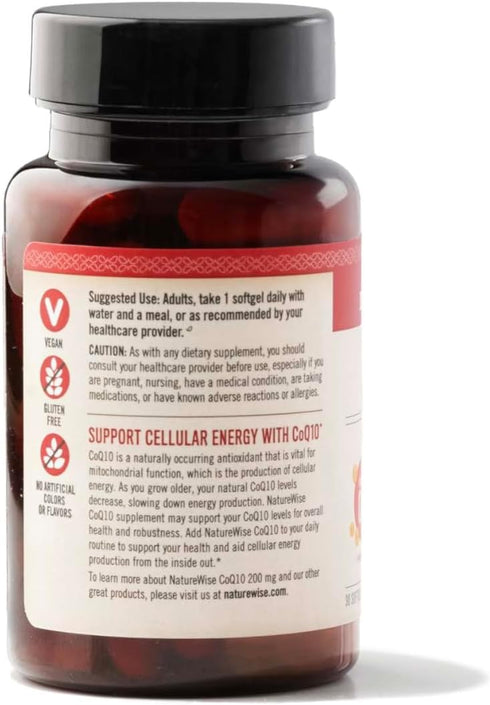 NatureWise CoQ10 200mg Softgels, High Potency CoQ10 200mg Ubiquinone - Antioxidant for Heart Health + Energy, Coenzyme Q10 Supplements - Vegan, No...