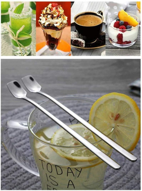 Long Handle Iced Teaspoon 8-Piece, Comicfs 7-Inch Stainless Steel Mixing Stirring Square Spoons for Cocktail Ice Cream Milkshake Cold Drink Ice Co...