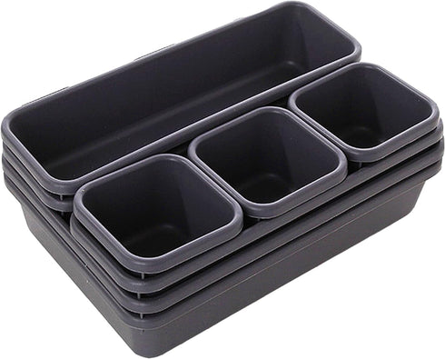 8 PCS Plastic Drawer Organizer, Sectional Makeup Desk Storage, Tool Box Tray Divider Bins Set for Bedroom, Kitchen(Black)...