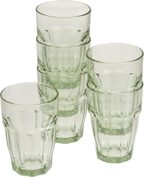 Bormioli Rocco Rock Bar 12.5 oz. Long Drink Stackable Tempered Beverage Glasses for Cold Drinks, Water, and Cocktails, Set of 6, Mint Green...