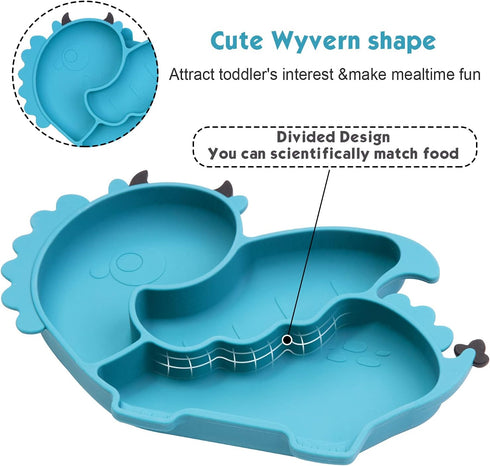 Silicone Suction Plate for Toddlers - Self Feeding Training Divided Plate Dish and Bowl for Baby and Toddler, Fits for Most Highchairs Trays (Dark...