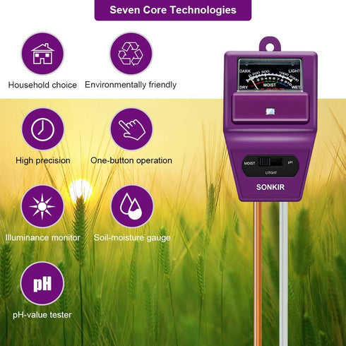 Soil pH Meter, MS05 3-in-1 Soil Moisture/Light/pH Tester Gardening Tool Kits for Plant Care, Great for Garden, Lawn, Farm, Indoor & Outdoor Use (P...