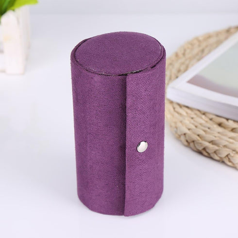 Fdit Retro Cylinder Shaped Jewelry Box Velvet Three-Layer Roll-up Snap Jewelry Storage Organizer Earrings Holder for Girls Women (Purple)...