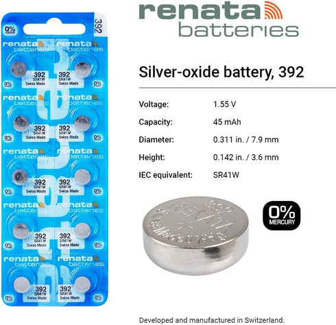 Renata Batteries 392 Silver Oxide Watch Battery (5 Pack)...