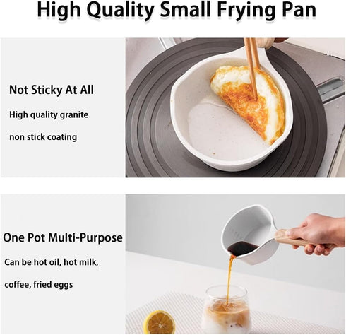 JUSTUP Mini Egg Pan & Omelet Pan,4.3 Inch Milk Pan with Wooden Long Handle,Small Frying Pan Suitable for Breakfast,PFOA Free (White)...