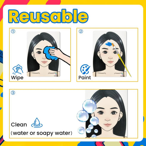 Face Painting Practice Board, 4 Pieces A4 Resuable Colored Makeup Template, 8.3" x 11.7"...