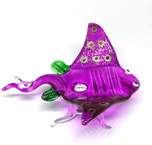 ZOOCRAFT Glass Stingray Figurine Purple Hand Blown Art Sealife Ornament Collectible Miniature Aquarium Coastal Decor...
