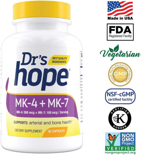 Vitamin K2-90 Capsules with 500 mcg MK4 + 100 mcg MK7 | Bone and General Health Support | High-Potency K-2 Vitamins Supplement - 1 Capsule Daily...