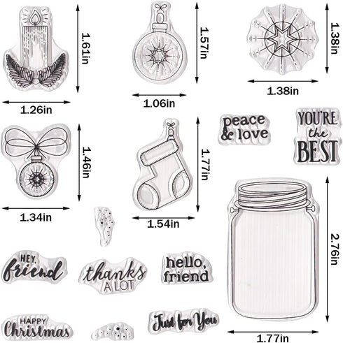 Christmas Sentiments Words Clear Stamps for Card Making, Wishing Bottle Candle Clear Rubber Stamps Christmas Sock Bell Stamps for Holiday Card Mak...