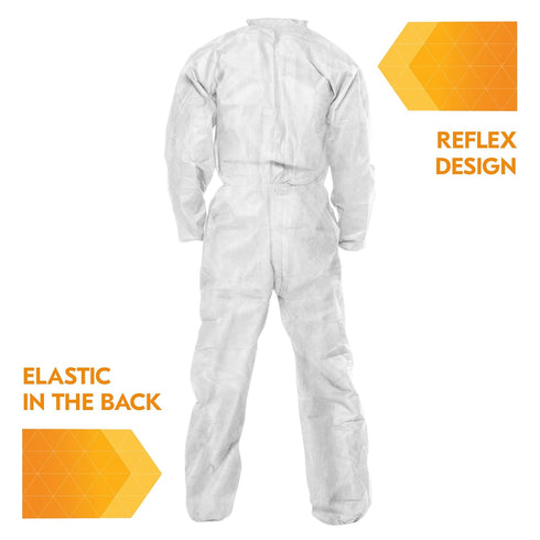 KleenGuard A20 Elastic Wrist and Ankle Coverall, 2X, White (37718), REFLEX Design, Zip Front...