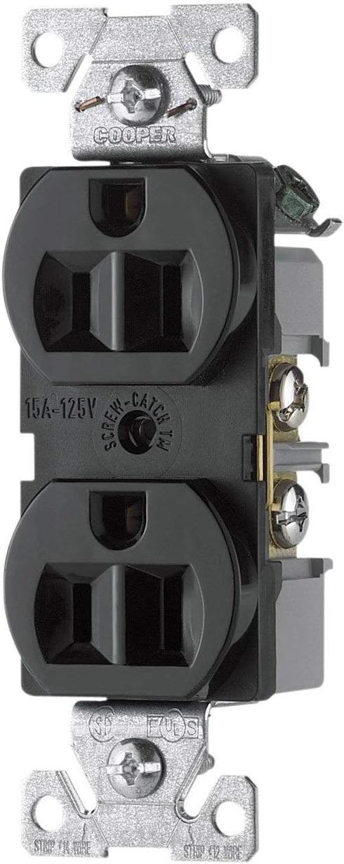 Eaton BR15BK 15-Amp 125-volt Commercial Grade Straight Blade Duplex Receptacle, Black...