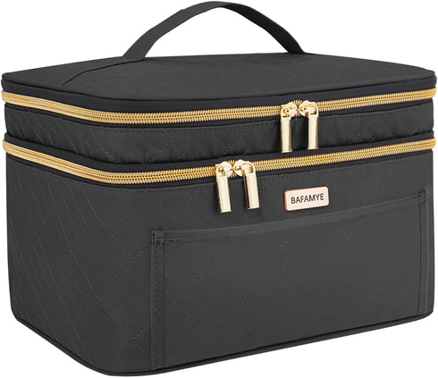 8.8L Double Layer Travel Makeup Bag Women, Large Cosmetic Case, Organizer for Travel-Size Accessories Bottles, Brushes, and Skin Care Products, Bl...