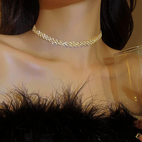 JEAIRTS Choker Rhinestone Necklace Diamond Row Necklaces Crystal Chokers Necklace Chain Jewerly Sparkly Party Prom Accessories for Women and Girls...