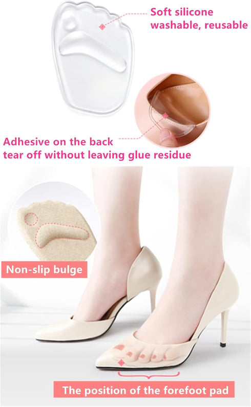 Gel Ball of Foot Cushion, 3 Pairs High Heels Shoes Inserts Forefoot Pads Foot Pain Relief Metatarsal Pads Reusable Ball of Foot Cushion for Women ...