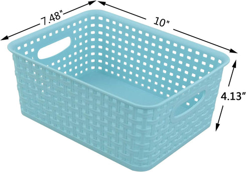 6-pack Plastic Weave Storage Basket, Small Basket, 10" x 7.48" x 4.13" Blue,white...