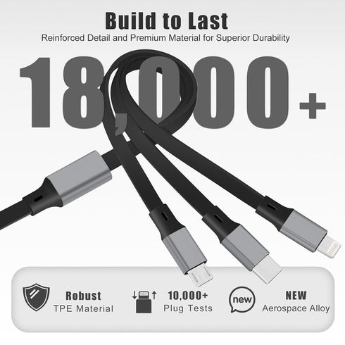 2Pack 4ft Multi-USB Charger Cable Retractable 3-in-1 Multi-Charging Cable Adapter with Type-C/IP/Micro USB Port Connector, Compatible with Cell Ph...