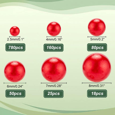 PH PandaHall 1113pcs Christmas Red Pearls 6 Size No Holes Pearl Beads Vase Filler Pearls Undrilled Imitated Pearl Beads Makeup Filler Loose Beads ...