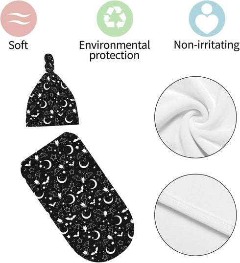 Goth Baby Stuff,Newborn Swaddle Blanket Black Baby Swaddle Blanket,Swaddle with Beanie Hat Set, Baby Stuff Newborn Receiving Blanket for Baby Boy ...